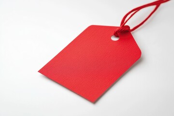 Red Price Tag with String on White Background for Retail
