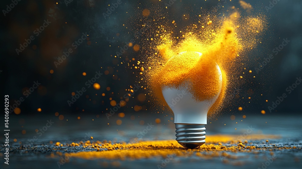 Poster an exploding light bulb, symbolizing a burst of creative ideas.