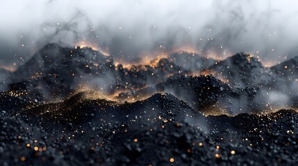 Glowing Black Sand Dunes Under a Foggy Sky with Golden Lights