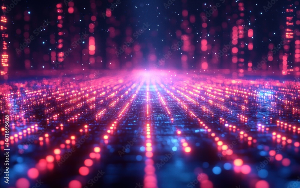 Poster futuristic digital data visualization abstract cyberpunk background with neon blue and black color s