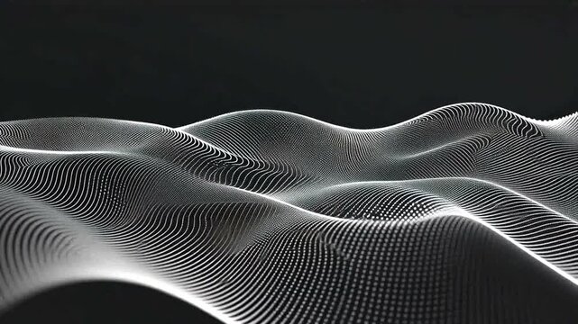 Shimmering, textured landscape of hills; abstract dotted pattern in silver; dark contrast background