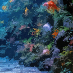 Various oil paintings, marine creatures, cats, dogs, Paisley flowers, roses, peonies, butterflies, swallows