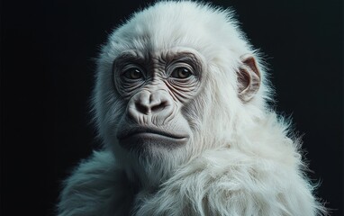 Obraz premium Hyper-realistic White Gorilla Portrait on Black Background with Detailed Fur Texture and Soft Lighting