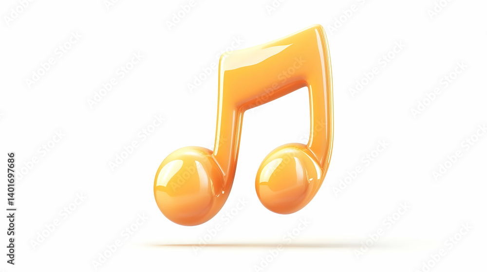 Poster isolated 3d render of a glossy golden music note on a white background for musical design element an