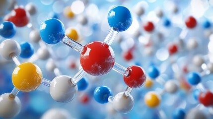 Colorful molecule model, science, lab, abstract background, research