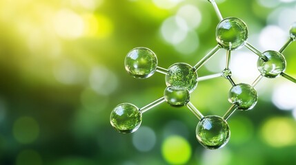Green molecule model, nature background, science concept