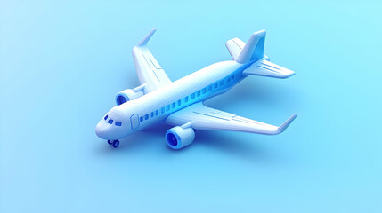 Isometric Low Poly Style Airplane Aircraft on Blue Gradient Background Travel and Transportation