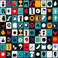 Arts and Crafts Icon Grid with Abstract Symbols and High Contrast Colors