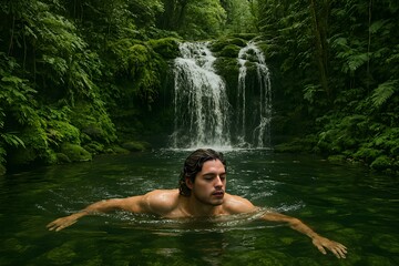 Fototapeta premium man in the waterfall