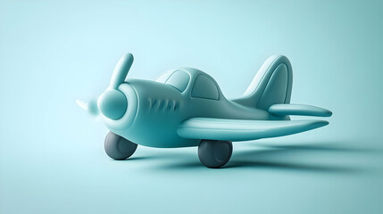 Obraz premium Light Blue Toy Airplane with Gray Wheels in Simple Studio Setting Classic Aerodynamic Design and Retro Transport Theme
