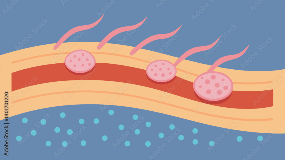 Poster elastic fibers a closeup illustration of elastic fibers in the dermis with exosomes depicted enhanci