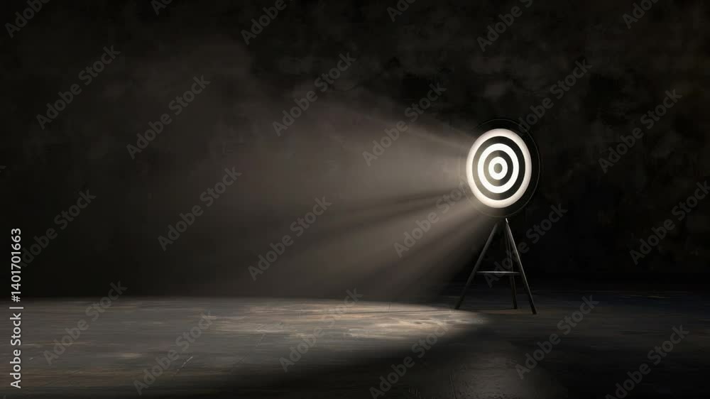 Poster spotlight illuminates target symbol on dark background, creating dramatic focus and precision with c