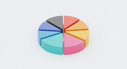 Obraz premium 3D pie chart illustration with colorful segments, modern isometric perspective, white background, clean and professional infographic design for business analytics