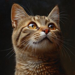 Realistic tabby cat portrait with green eyes and detailed fur for animal art collection nursery decor