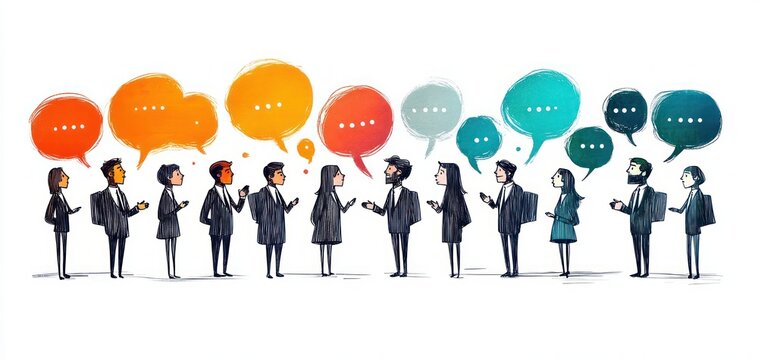 Whimsical Business People Cartoon Conversation Doodle Art