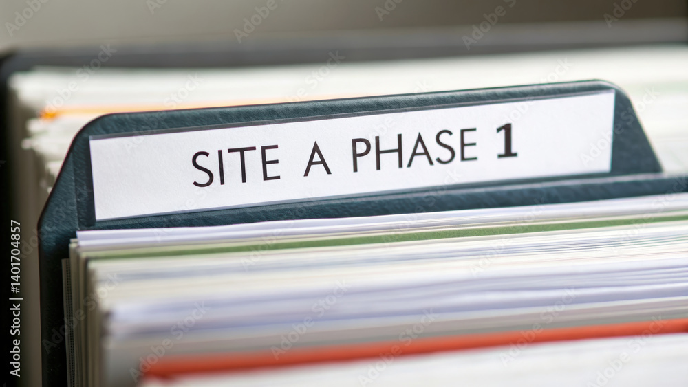 Poster organized files showcase blueprints and documentation for site phase 1, reflecting meticulous planni
