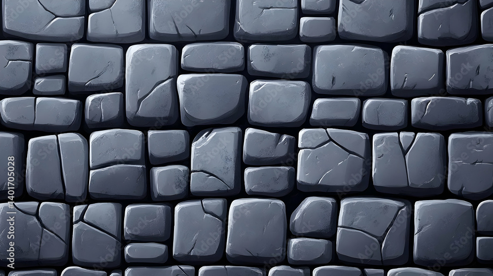 Poster monochrome stone wall texture with interlocking blocks and rough surface in seamless pattern perfect