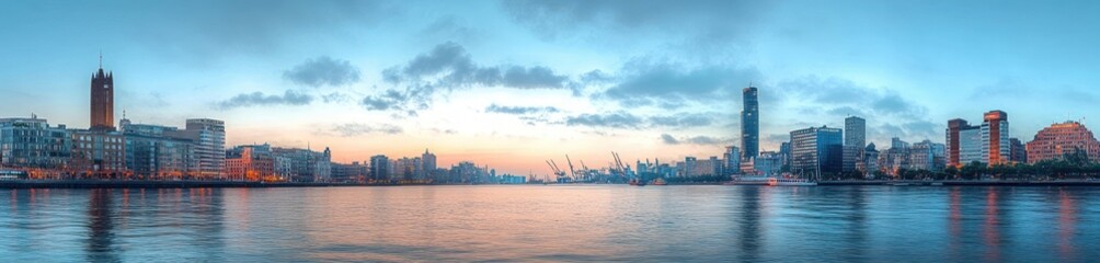Obraz premium Sunrise Over Hamburg Waterfront Panorama