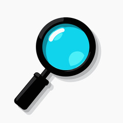 vibrant blue magnifying glass on white background