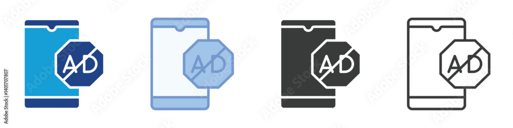 Poster mobile ads block icons collection – multiple vector styles icons