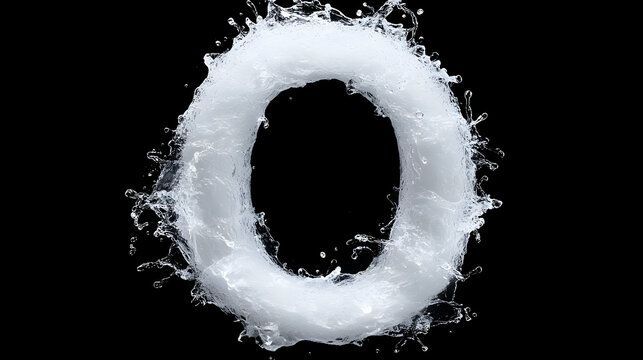 White Water Splash Forming Letter O on Black Background