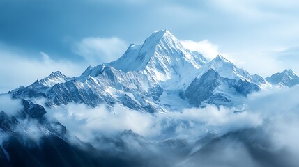 Fototapeta premium Majestic snow-capped peaks standing resilient amidst climate change, offering space for your message