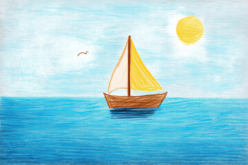 Fototapeta premium Sailboat gliding across blue water under bright sun on a clear day