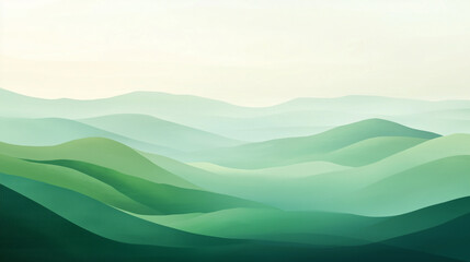 landscape with mountains, Green Landscape Layers, Minimalist Nature Art, Abstract Hills, Soft Gradients, Tranquil Scenery, Pastel Background