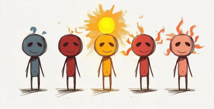 Stick Figures Sunbathing Under Dangerous Sun Rays with Different Skin Tones - Powered by Adobe