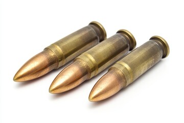 Three ammunition cartridges on a white background