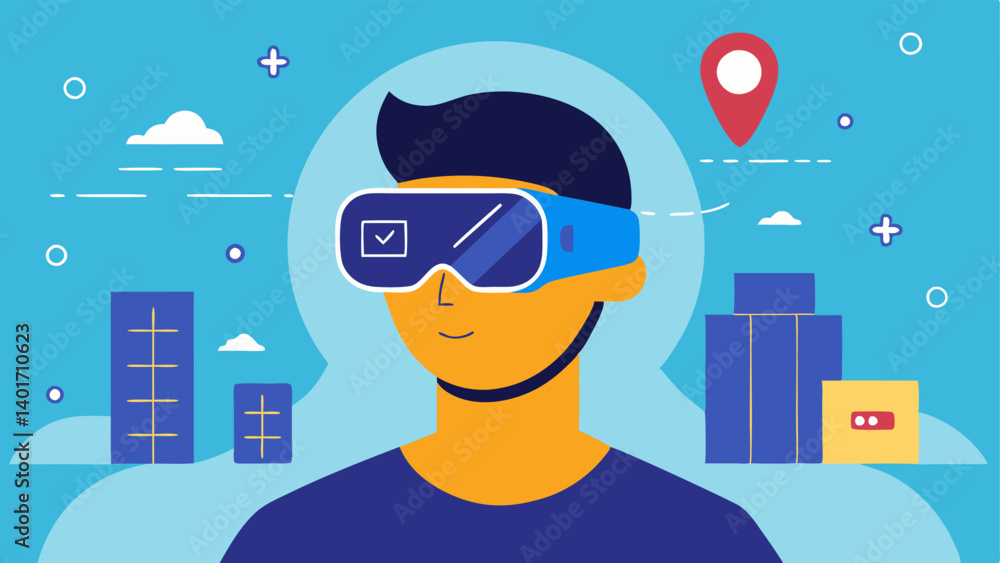 Poster augmented reality exploration a user wearing ar glasses with an ai overlay presenting them with pote