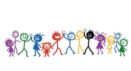 Fototapeta premium Colorful Stick Figures High Five Contest on White Background