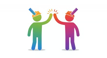 Colorful Stick Figures High Five: Teamwork Illustration