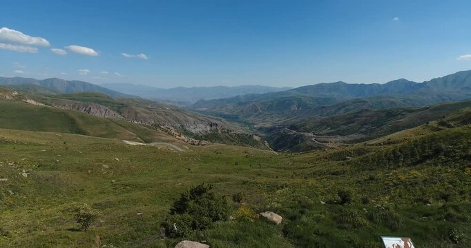 Aerial view of Vardenyats Mountain Pass crosses the Vardenis mountain range in Gegharkunik, Armenia