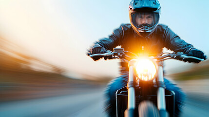 Motorcyclist Riding a Motorcycle at Sunset