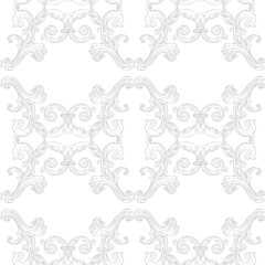 Luxury flourish seamless pattern. Hand drawing damask vintage background. Vector illustration. Wallpaper repetitive baroque design elements monochrome color. For fabric, packaging and invitation