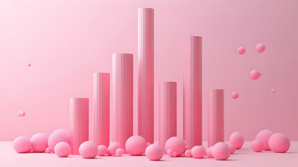 Pink Cylindrical Columns and Spherical Clusters in a Soft Pastel Monochrome Setting with Modern Abstract Design and Sweet Candy Decorative Elements