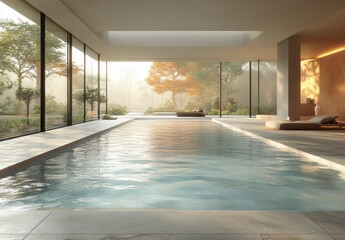 Fototapeta premium Luxury Indoor Swimming Pool with Natural Lighting and Minimalist Design