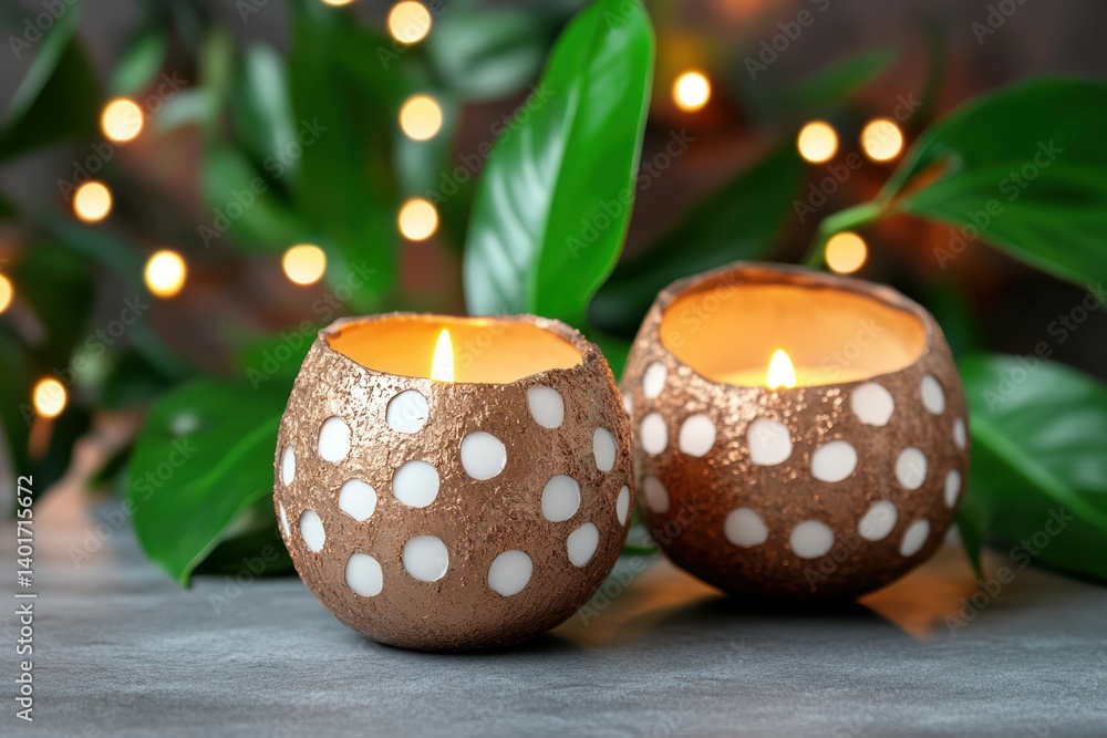 Poster two candles rest elegantly on a simple table, creating a warm ambiance.