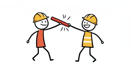 Colourful Stick Figures High-Five Construction Teamwork Illustration