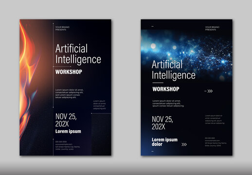 Orange And Blue Futuristic Ai Technology Workshop Poster Layout