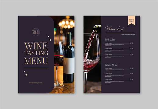 Purple And Gold Dark Elegant Wine Tasting Menu Layout