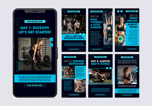 Blue And White Fitness Challenge Social Media Layout