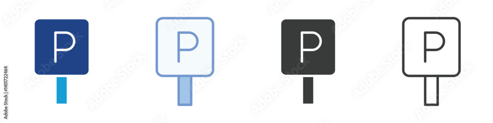 Poster parking sign icons collection – multiple vector styles icons