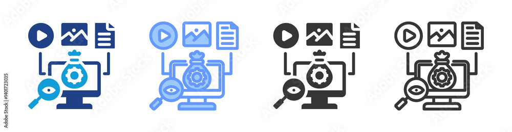 Poster Asset Auditing icon set multiple style collection