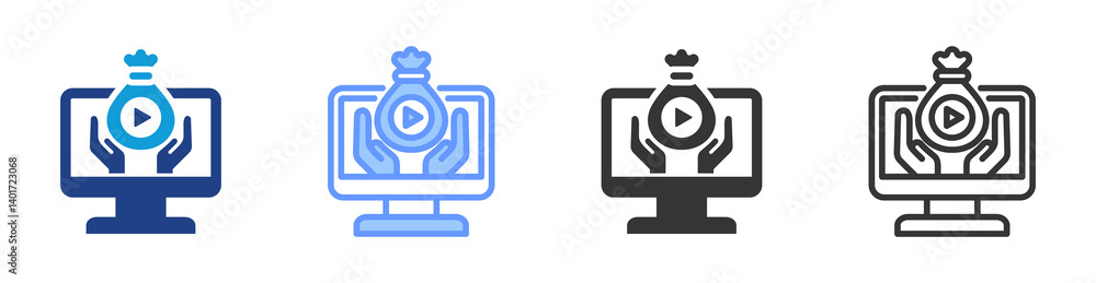 Poster video asset management icon set multiple style collection