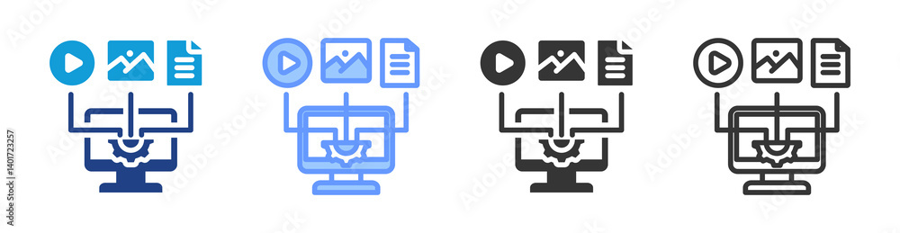 Poster Content Management System icon set multiple style collection