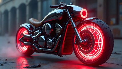 Fototapeta premium red motorcycle on the street. Generative AI