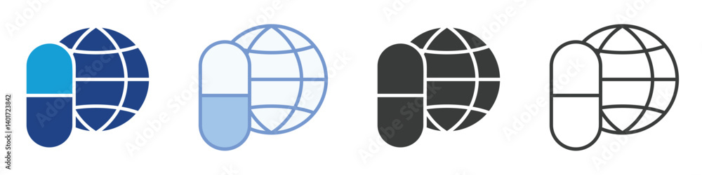Poster pills globe icons collection – multiple vector styles icons