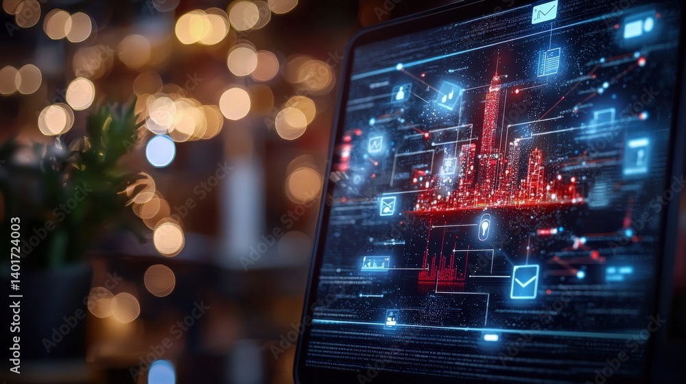 Poster digital cityscape visualization urban environment technology data analysis futuristic viewpoint smar